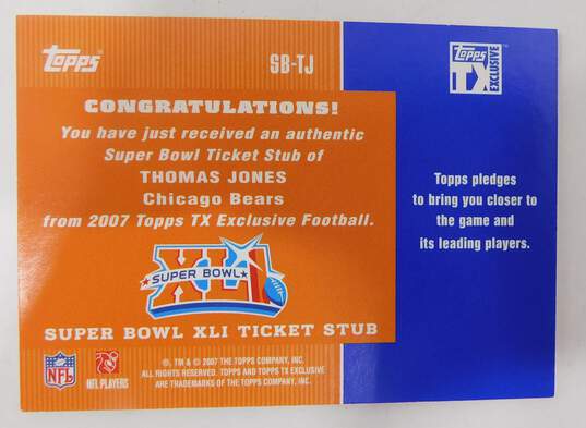 Buy the 2007 Thomas Jones Topps Tx Exclusive 2007 Super bowl Ticket Stub  Chicago Bears