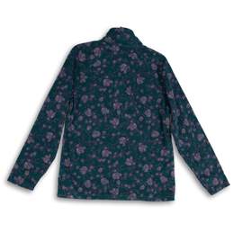 Eddie Bauer Womens Green Floral Long Sleeve 1/4 Zip Blouse Top Size L alternative image