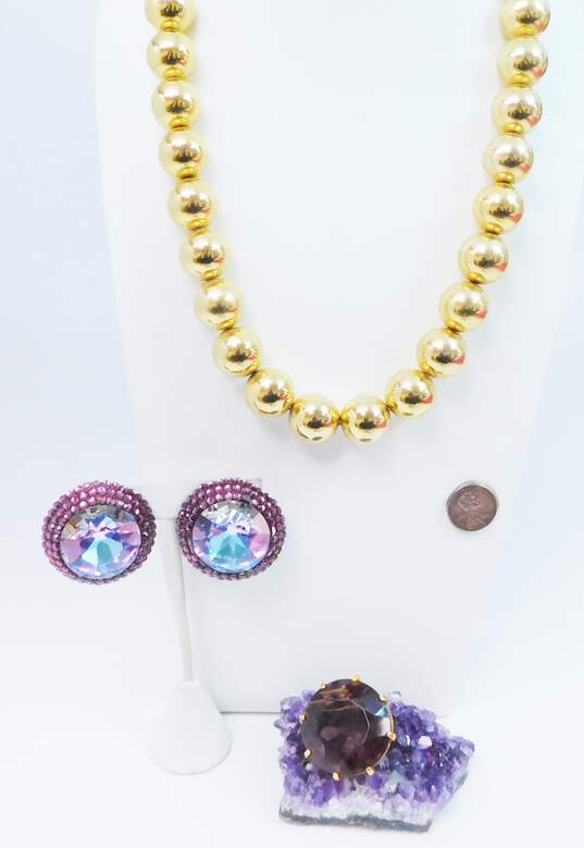 Vintage Bellini By Formart Purple Blue Crystal Earrings w/ Gold Tone & Purple Jewelry 160.3g image number 7