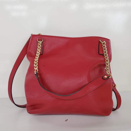 Michael Kors Red Leather Gold Chain Strap Crossbody Shoulder Bag image number 3