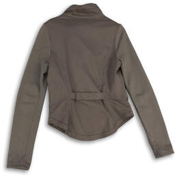 Womens Brown Mock Neck Long Sleeve Asymmetric Full-Zip Jacket Size S alternative image