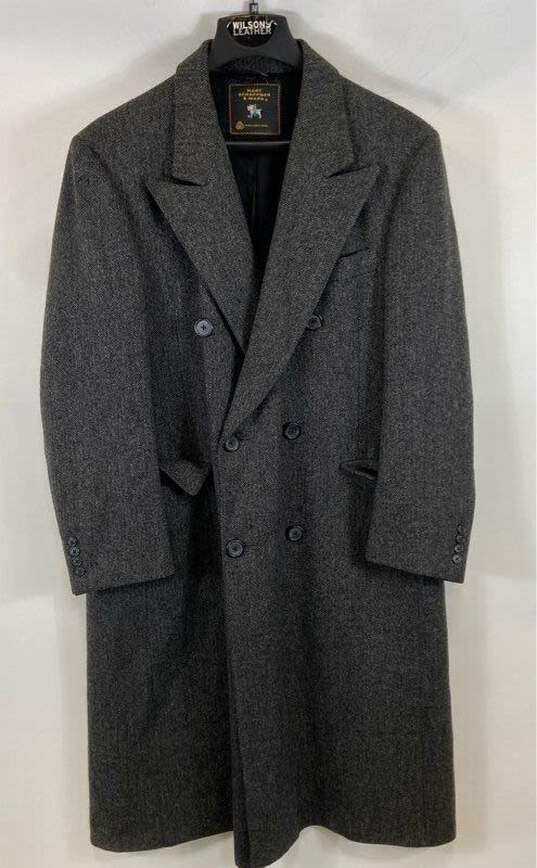 Hart Schaffner Marx Mens Gray Wool Long Sleeve Double Breasted Overcoat Size 41R image number 1