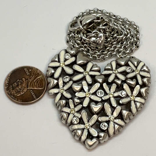 Designer Brighton Silver-Tone Rhinestone Flower Heart Pendant Necklace image number 2