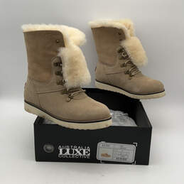 NIB Womens Yael Brown Beige Suede Lined Lace Up Ankle Shearling Boots Sz 8