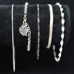 Bundle Of 5 Sterling Silver Chain And Herringbone Bracelets alternative image