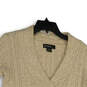 Womens Beige Cable Knit V-Neck Long Sleeve Pullover Sweater Size Small image number 3