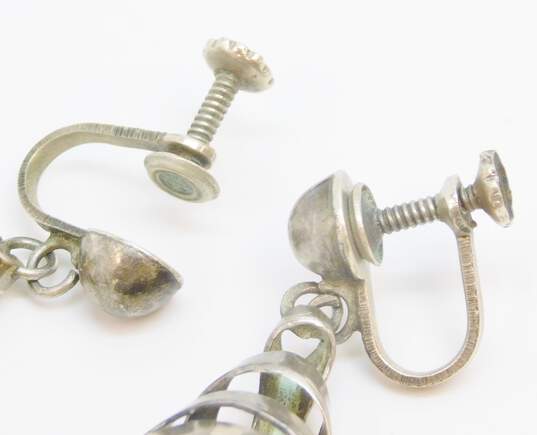 Signed Curenavaca Mexico 925 Modernist Abstract Skeleton Bones Cut Outs Drop Screw Back Earrings 13.6g image number 5