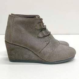 TOMS Gray Suede Glitter Lace Up Wedge Ankle Boots Size 6