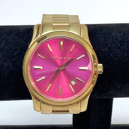 Designer Michael Kors MK-5801 Gold-Tone Pink Round Dial Quartz Wristwatch