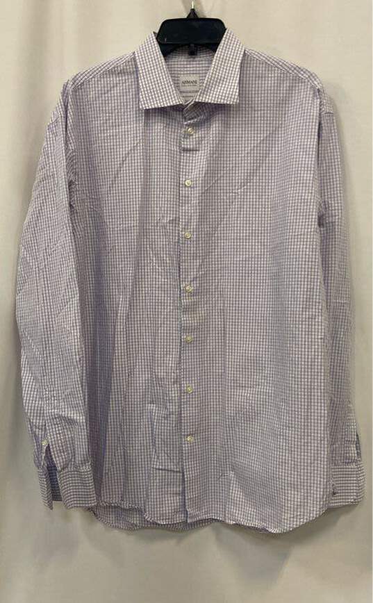 Armani Collezioni Mens White Purple Modern Fit Long Sleeve Button-Up Shirt Sz XL image number 3
