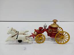 Vintage Cast Iron Horse Drawn Fire Engine Pumper Wagon Toy