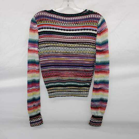 AUTHENTICATED MISSONI V-NECK CROPPED RAINBOW CROCHET KNIT SWEATER image number 2