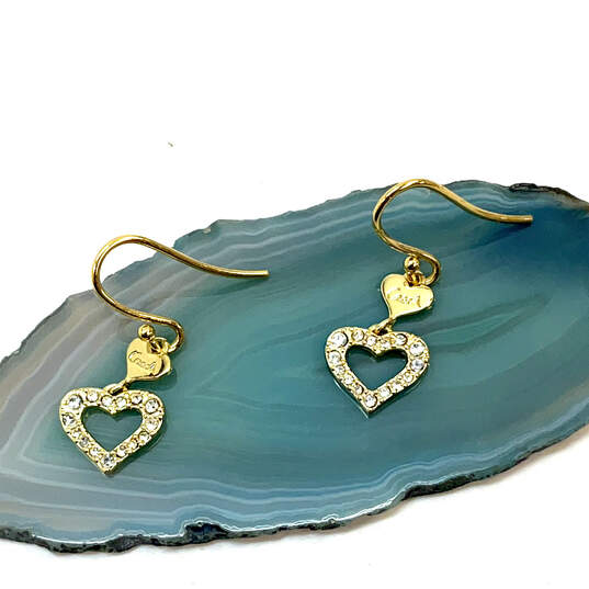 Designer Coach Gold-Tone Rhinestone Heart Fish Hook Drop Earrings image number 1