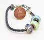 Simply You 925 Murano Glass Bead Charms Braided Black Leather Bracelet 13.5g image number 4