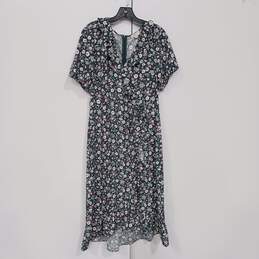 LOFT Gray Floral Midi V-Neck Dress Women's Size 12