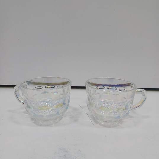 Pair Federal Clear Iridescent Carnival Glass Handled Cups image number 1