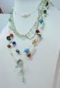 Artisan 925 & Vermeil Peridot Chips Aqua Coral Hematite Pearl & Art Glass Beaded Necklaces Variety 33.8g image number 2