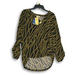 NWT Michael Kors Womens Black Gold Front Zip Roll-Tab Sleeve Blouse Top XL