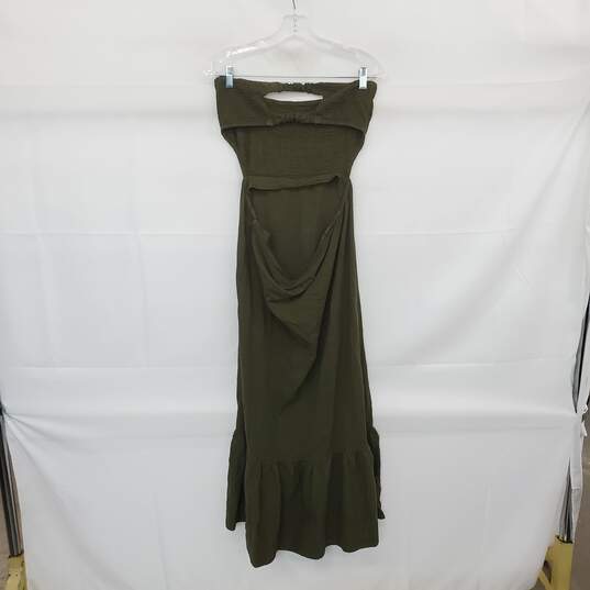Zara Olive Green Linen Blend Open Back Sleeveless Maxi Dress WM Size L NWT image number 2