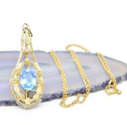 10K Yellow Gold Blue Glass Ornate Pendant Necklace 1.8g alternative image