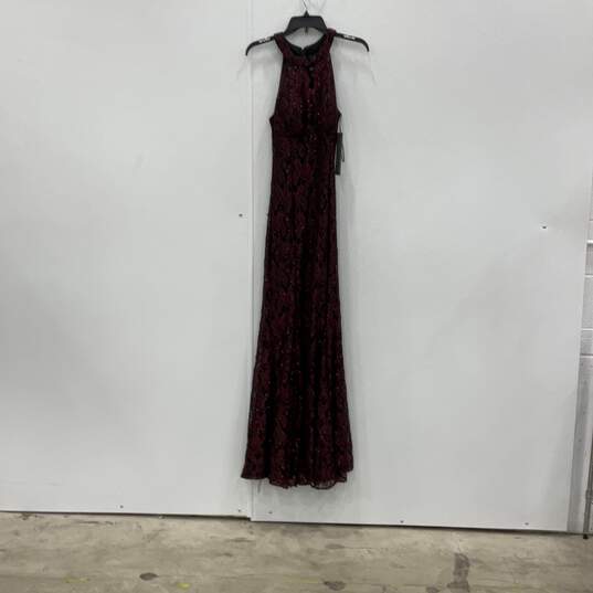 NWT R & M Collection Womens Red Black Lace Sleeveless Back Zip Maxi Dress Sz 10 image number 1