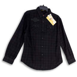 NWT Womens Black Long Sleeve Collared Flap Pocket Button-Up Shirt Size S