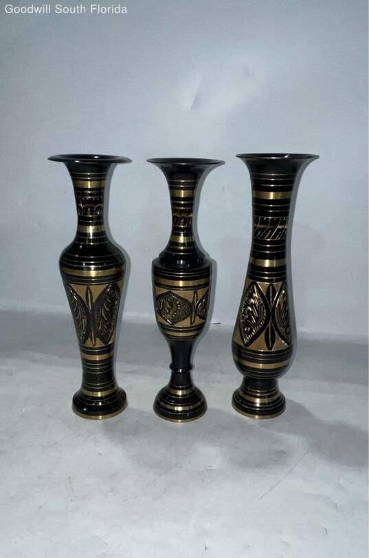 Hand Etched Solid Brass Indian Vases 3 image number 2