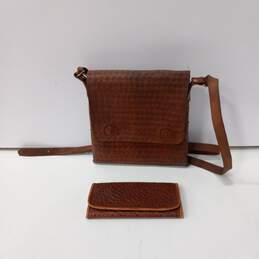 Handmade Brown Leather Square Crossbody Bag & Fold Over Wallet