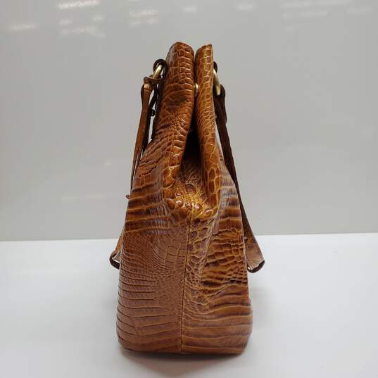 BRAHMIN MARIANNA CROC STYLE PECAN LEATHER TOTE 13x12x6in image number 3