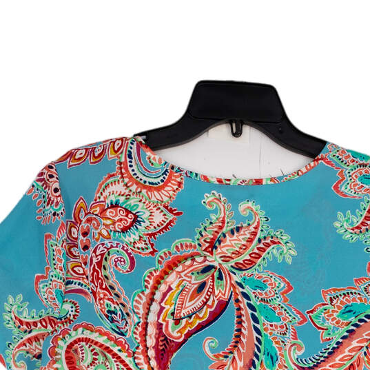 NWT Womens Blue Pink Paisley Short Sleeve Round Neck Blouse Top Size Medium image number 4