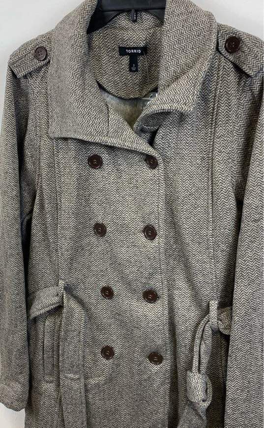 NWT Torrid Womens Gray Double Breasted Herringbone Fleece Trench Coat Size 3 image number 3