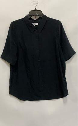 NWT Statement NYDJ Womens Black Silk Short Sleeve Button-Up Shirt Size Medium
