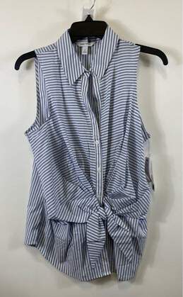 NWT Nine West Womens Blue White Striped Sleeveless Button Front Blouse Top Sz M