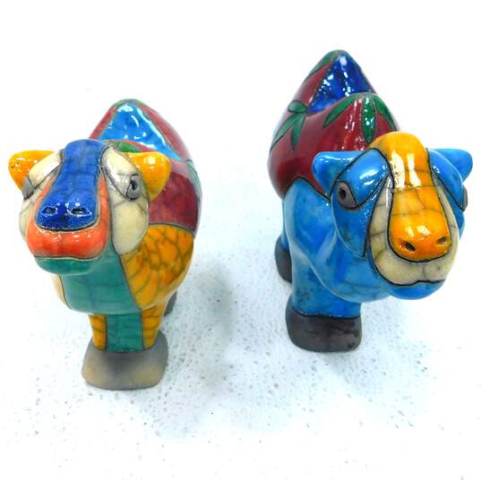 South African Raku Pottery Signed Nativity Scene Animals Camels Donkey & Sheep image number 2