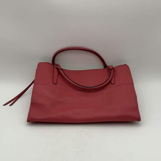 Womens Pink Leather Detachable Strap Triple Pockets Zipper Satchel Bag image number 1