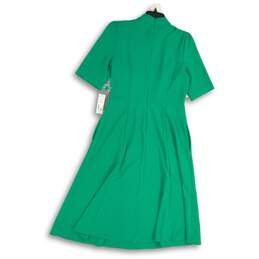 NWT Donna Morgan Womens A-Line Dress Pleated Mock Neck Short Sleeve Green Size 8 alternative image