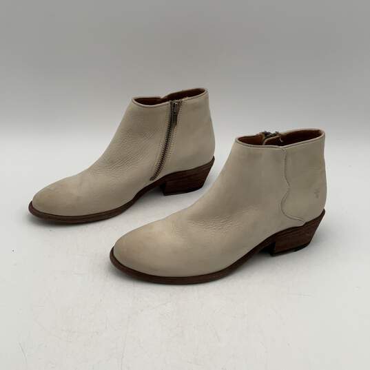 Frye Womens Carson Piping Off-White Brown Leather Side Zip Ankle Boots Size 7.5M image number 2