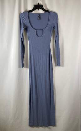 Skims Womens Blue Long Sleeve Keyhole Neck Ribbed Maxi Dress Size Small
