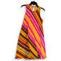 Womens Pink Orange Striped Colorful Sleeveless Round Neck A-Line Dress Sz 8 image number 1