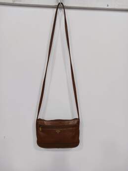 Fossil Brown Pebble Leather Top Zip Crossbody Purse