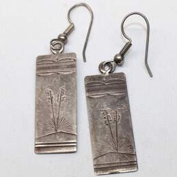 Artisan JM Acoma Signed Sterling Silver Flower Stamped Dangle Earrings