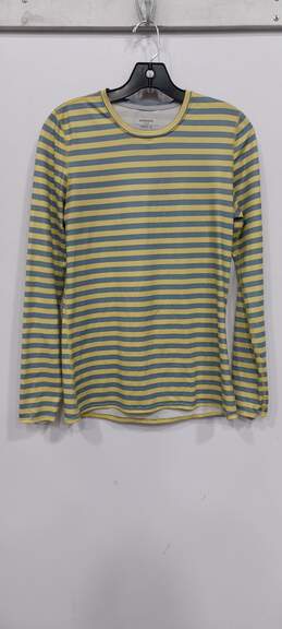 Patagonia Women's Yellow & Gray Striped T-Shirt Size M