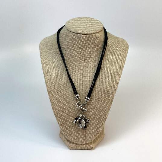 Designer Brighton Silver-Tone Multi Strand Black Cord With Toggle Charm Necklace image number 1