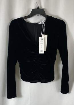NWT Veronica Beard Womens Black Ruched Long Sleeve V-Neck Blouse Top Size 0