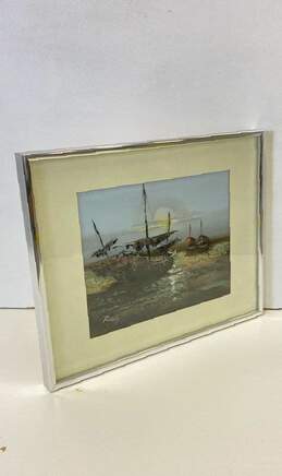 Ships Anchored at Shore Acrylic on Canvas Signed. Impressionist Matted & Framed alternative image