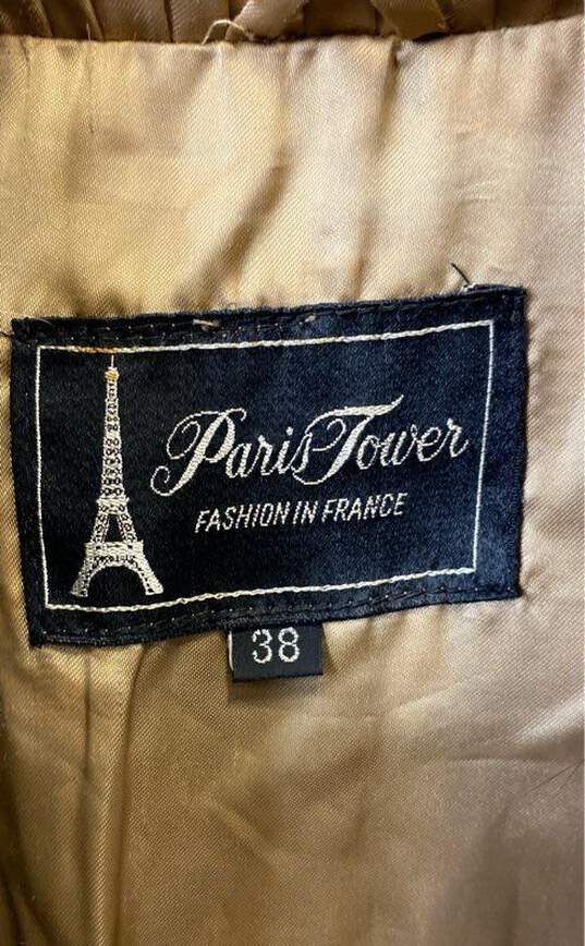 Paris Tower Womens Brown Faux Fur Long Sleeve Collared Coat Size 38 image number 3