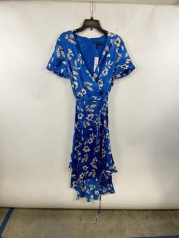 NWT White House Black Market Womens Blue Floral Surplice Neck Maxi Dress Size 10