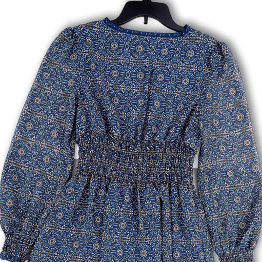 NWT Womens Blue Floral V-Neck Long Sleeve Stretch A-Line Dress Size Small image number 4