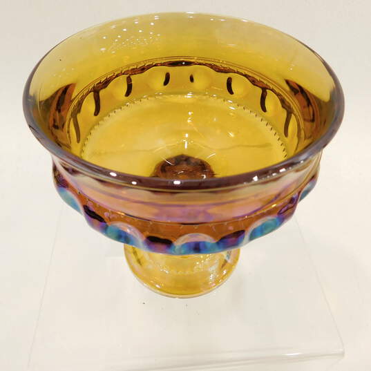 VNTG Carnival Glass Orange Thumbprint Pedestal Bowl image number 2