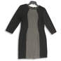 Womens Black Gray Studs 3/4 Sleeve Crew Neck Back Zip Sheath Dress Size 8 image number 1